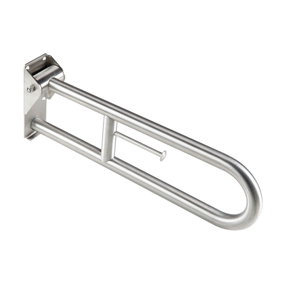 Folding grab bar with integrated roll holder