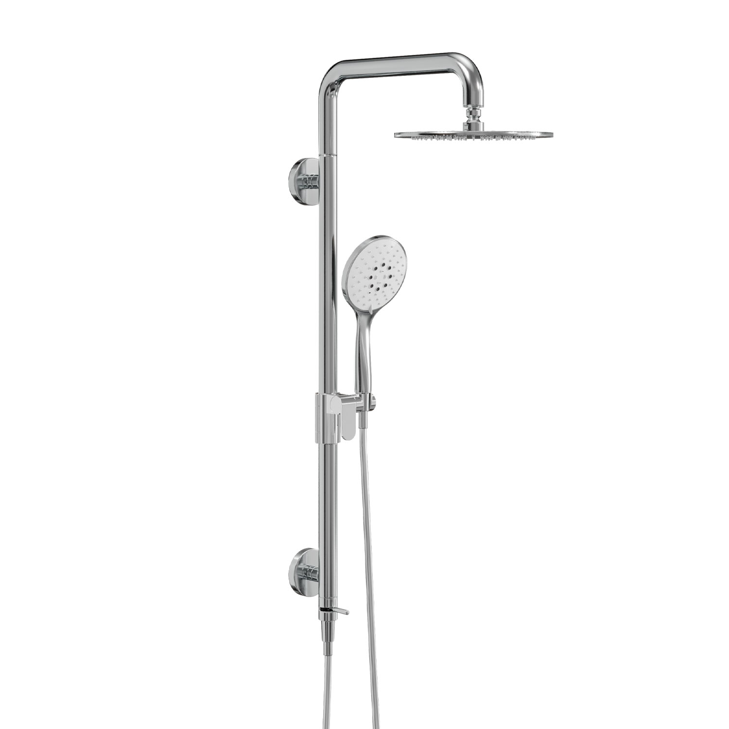Safe shower column with hand shower . Shower head in stainless steel