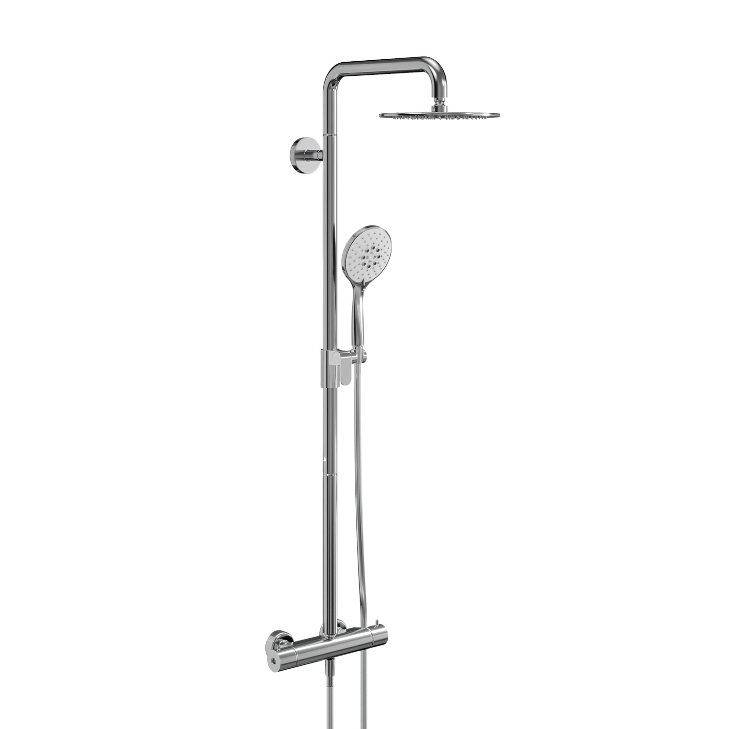 Safe shower column with hand shower. Equipped with thermostatic mixer and shower head in stainless steel