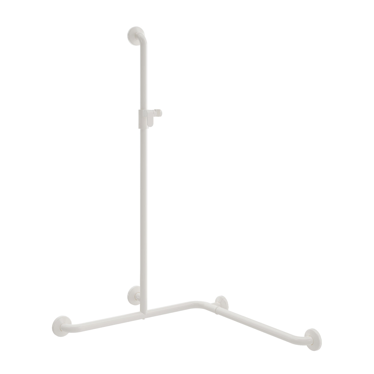 Sostegno di sicurezza per angolo con montante, munito di porta doccetta