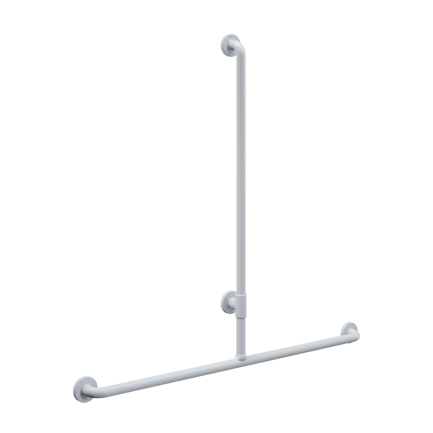 Straight safety grab bar with vertical support and hand-shower holder