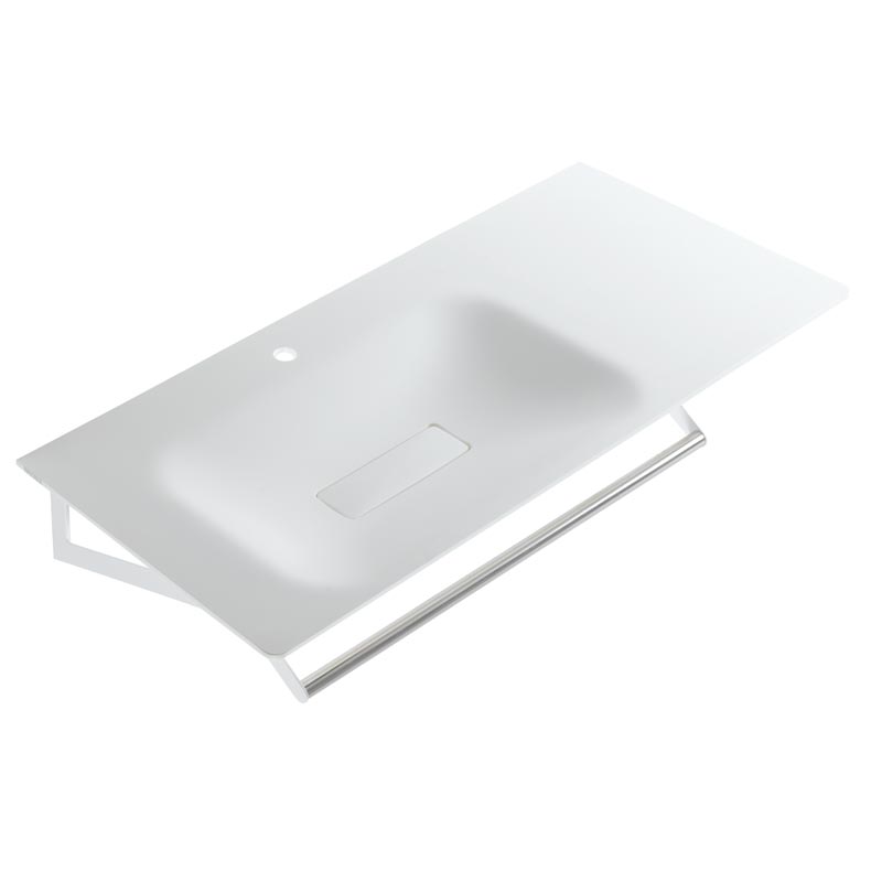 Console with basin on side, equipped with tower holder bar.
