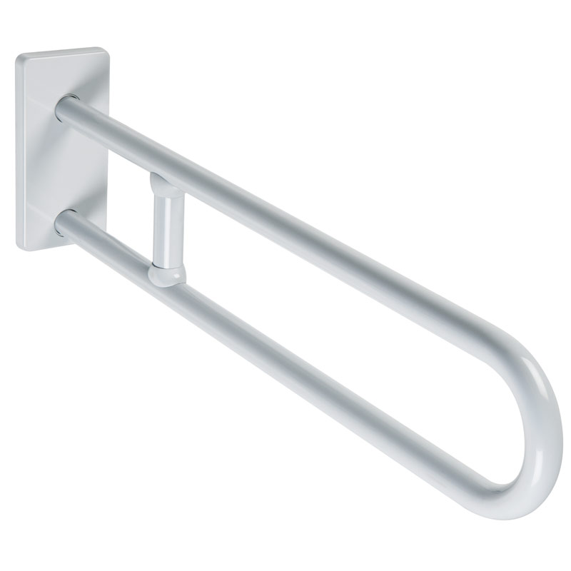 Fixed, lateral safety grab bar with reinforcing joint