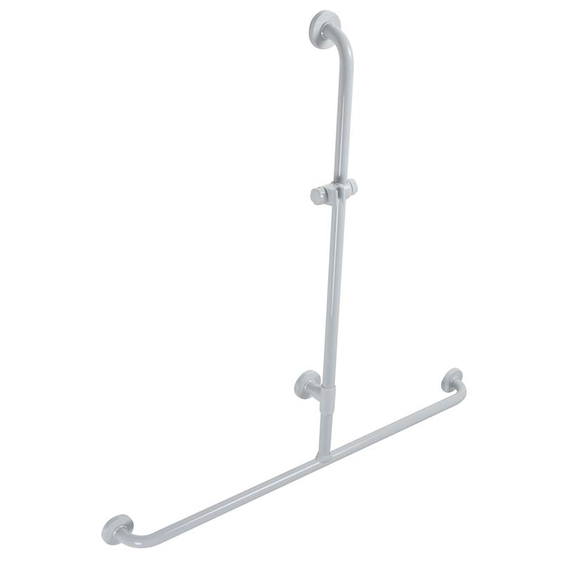 Straight safety grab bar with vertical support and hand-shower holder