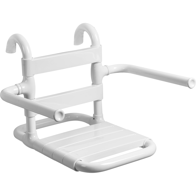 Removable chair with slatted seat and backrest, equipped with folding arms