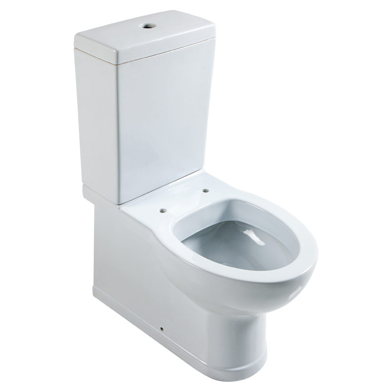 Space-saving, floor-mounted monobloc toilet with flushing cistern
