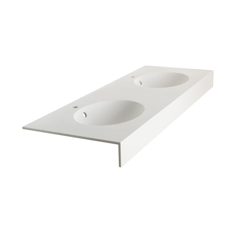 Washbasin top in acrylic stone, with double oval shaped basin