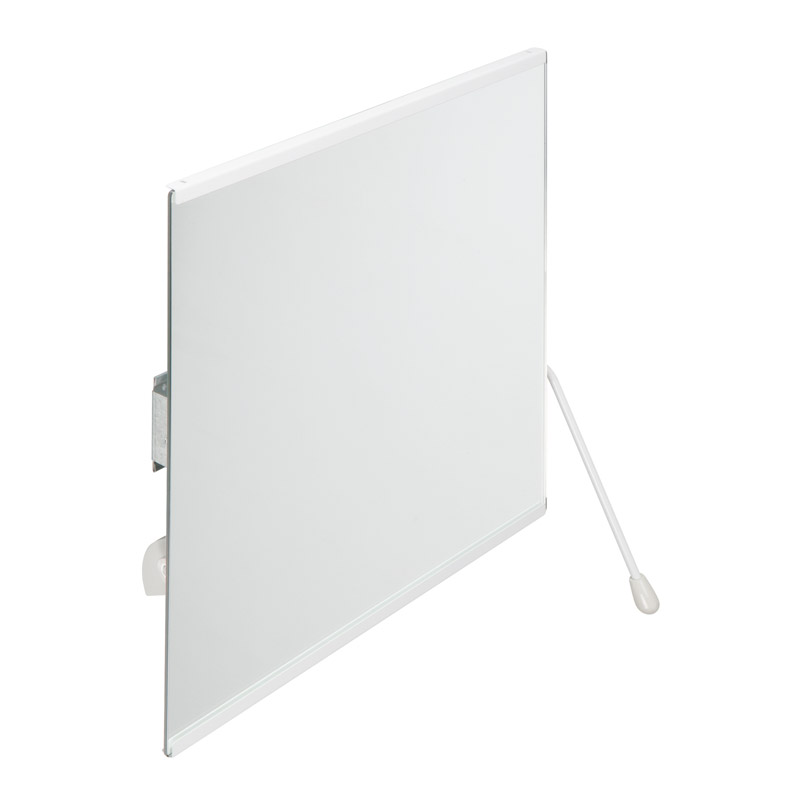 Tilting bathroom mirror, in safety glass with lever