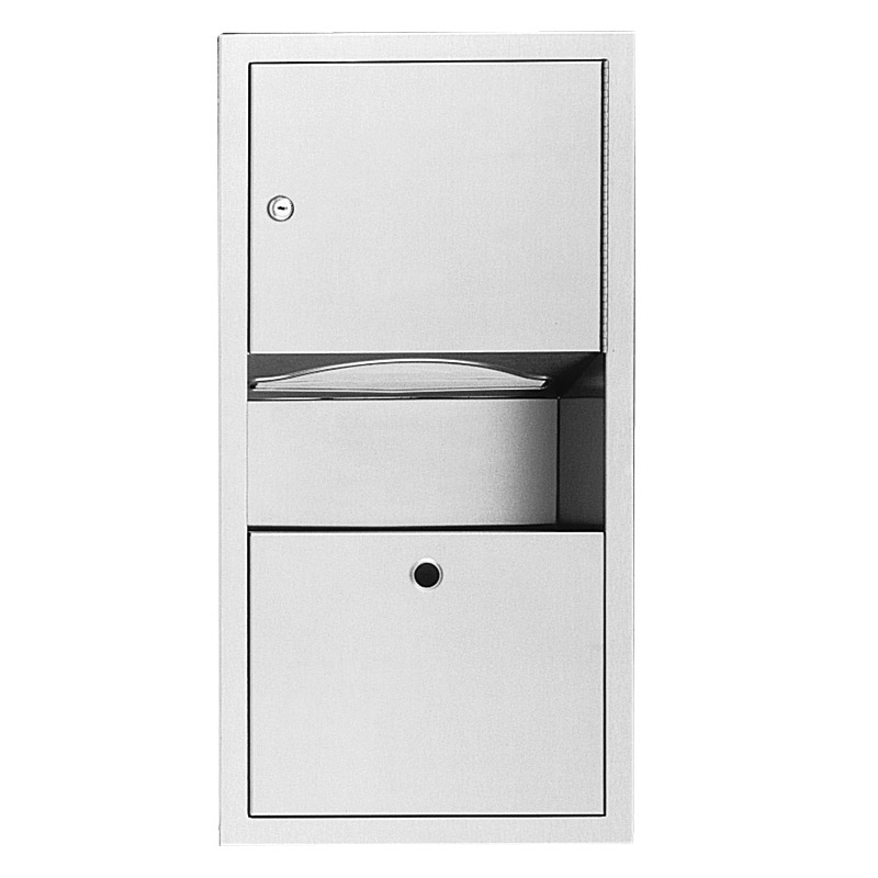 Distributore di salviette - 350 fogli a "C" - con getta carte integrato, installazione ad incasso a parete
