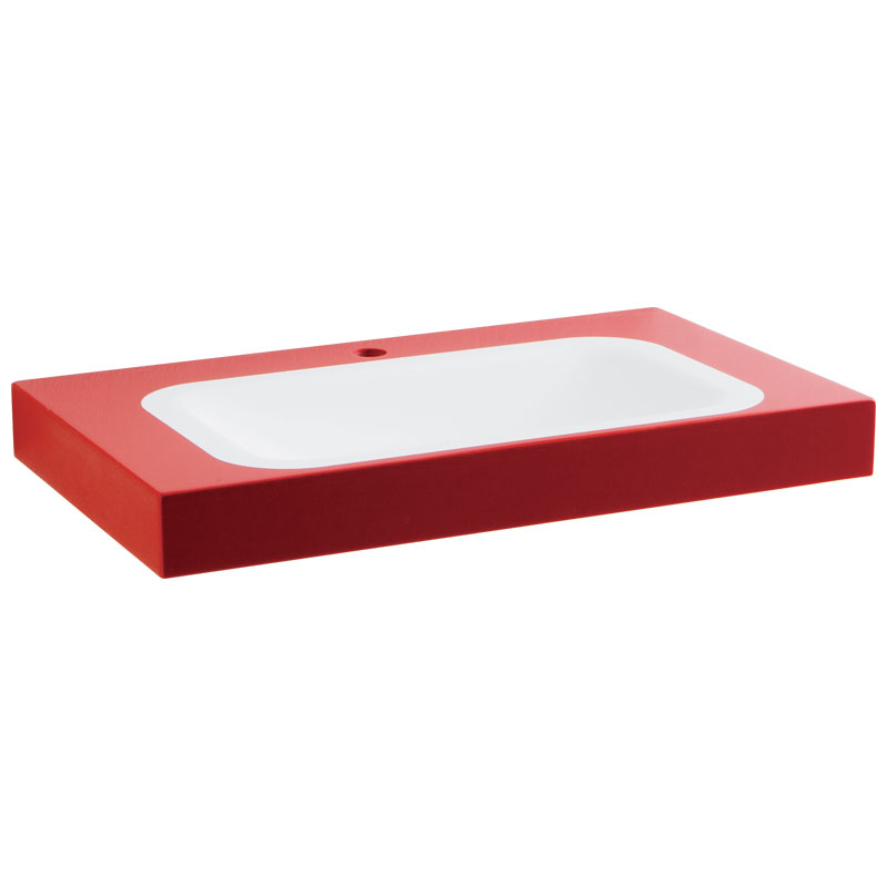 Console with rectangular shaped basin, equipped with fixing frame