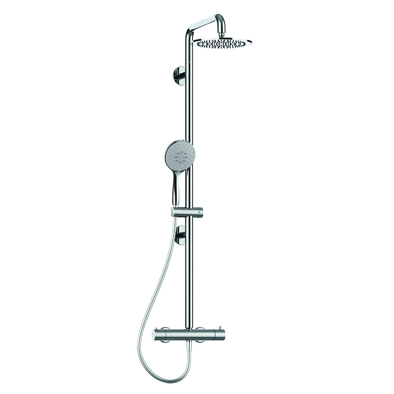 Safe shower column with hand shower. Equipped with thermostatic mixer and shower head in stainless steel