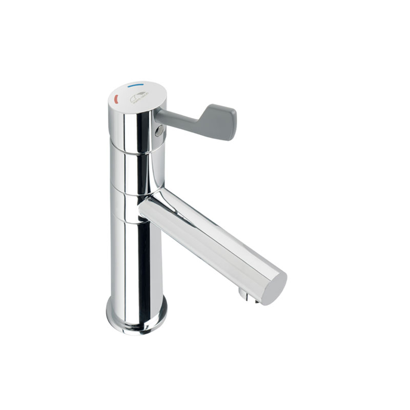 Single-control mixer for washbasin with swivel spout and long lever
