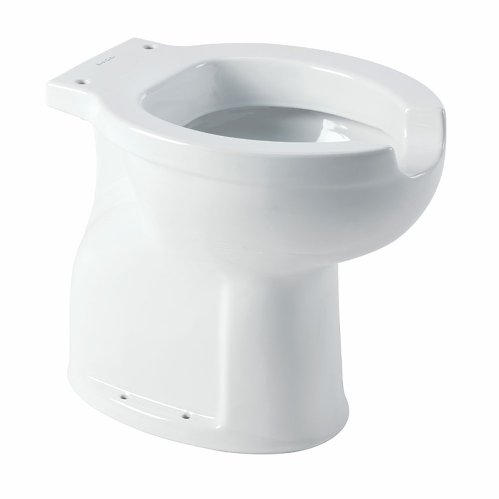 Toilet with front opening, integrated drain connector