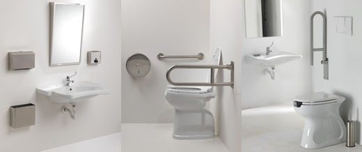 Un esempio di bagno accessibile per disabili tipicamente utilizzato all'interno di una struttura alberghiera