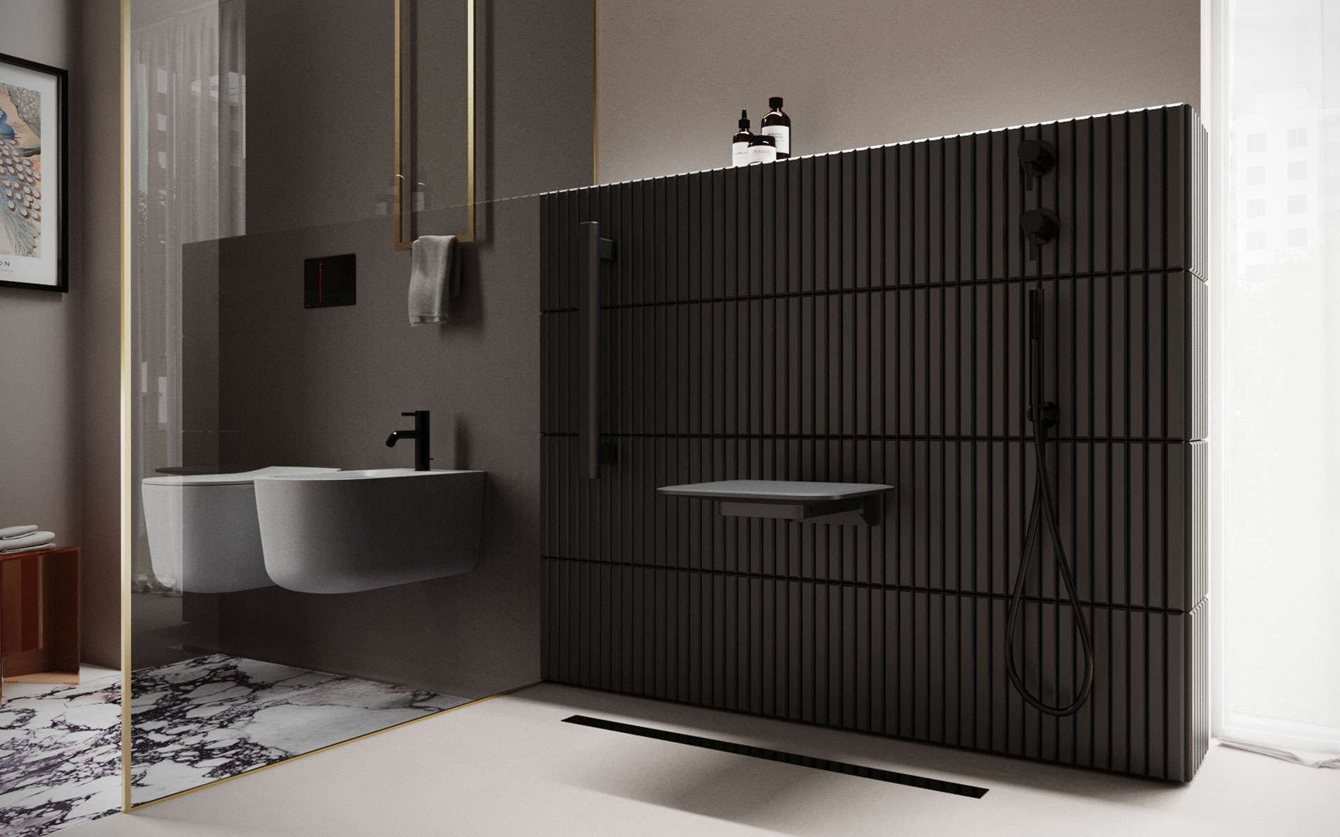 Doccia con seduta d’arredo, Universal design