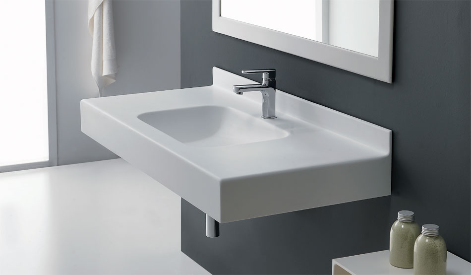 Lavabo in corian stampato su misura con catino quadrato