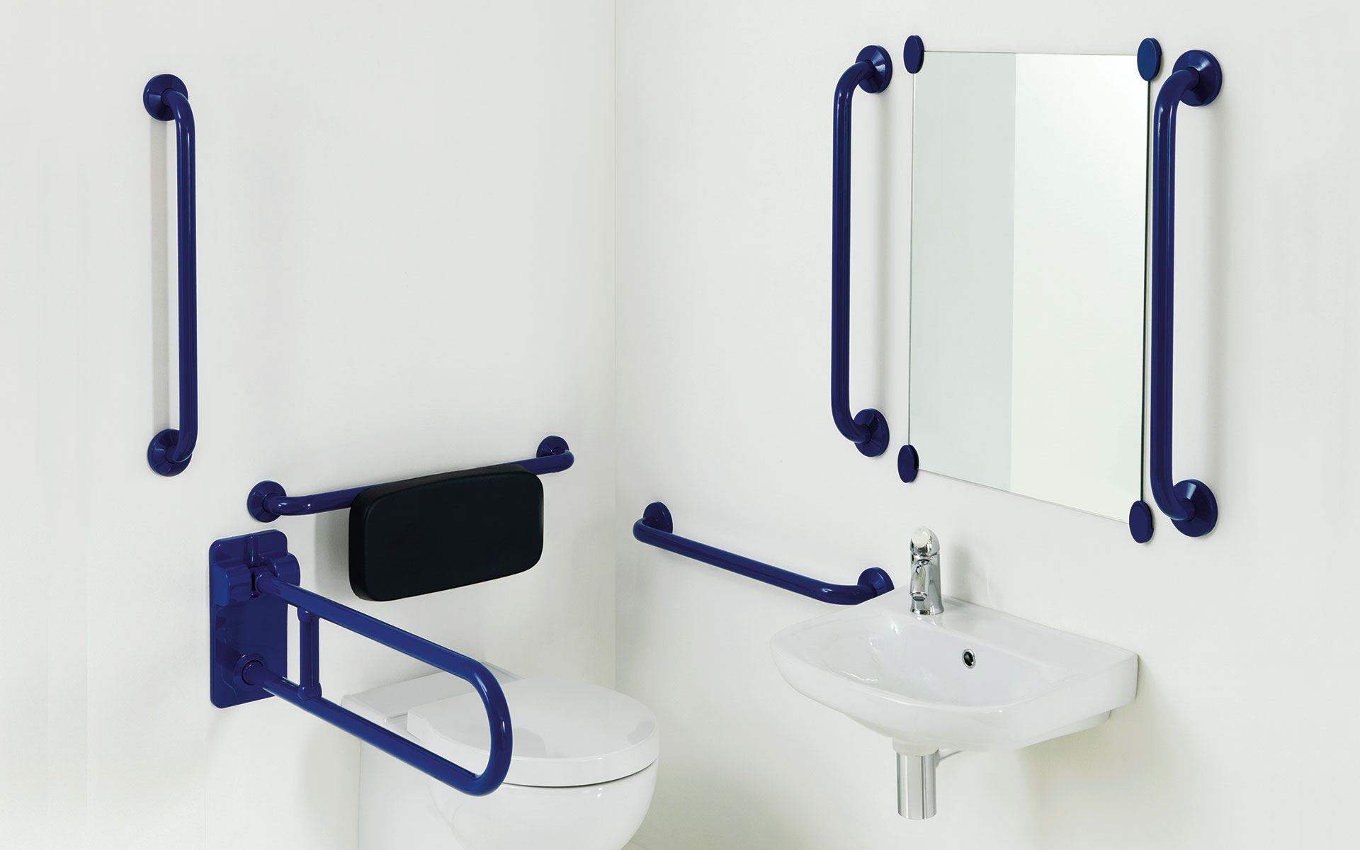 bathroom with coated grab bars