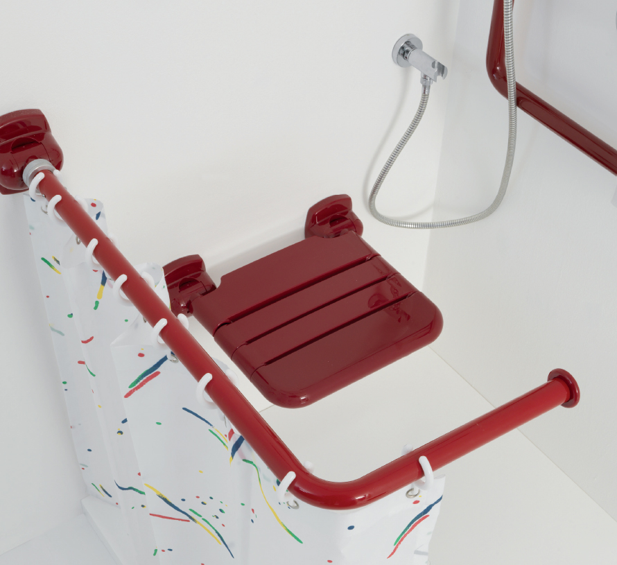 Shower seat and shower curtain rod